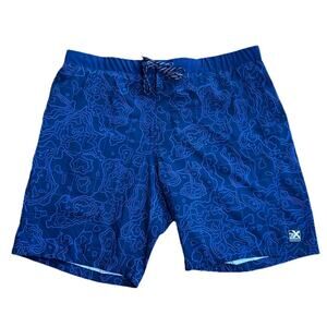 ZeroXposur Men's Blue Topographic Map Print Swim Trunks Shorts Size XL UPF 50+
